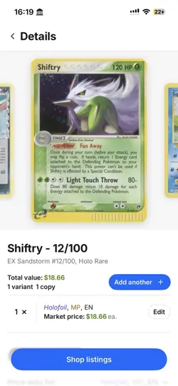 Shiftry 12/100 EX Sandstorm Holo Rare Holo English 2003 120 HP Pokemon TCG - Image 2