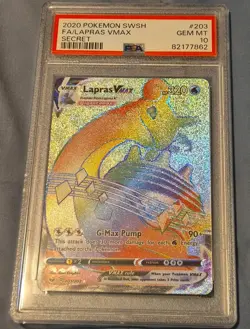 PSA 10 2020 Pokemon TCG SWSH Lapras VMAX Secret Rare 203 Holo English - Image 1