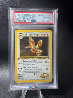 2000 POKEMON GYM HEROES HOLO-1ST EDITION #7 LT. SURGE'S FEAROW PSA 8 - Image 1