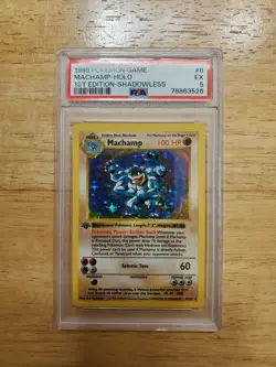 Pokemon PSA 5 Ex 1999 Machamp 1st Edition Shadowless Base Set Holo Card - Image 1