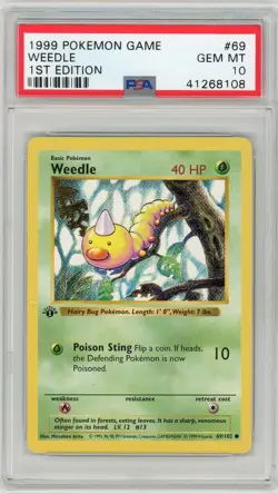 PSA 10 Pokemon TCG 1999 Base Set 1st Edition Shadowless - Weedle 69/102 - Image 1