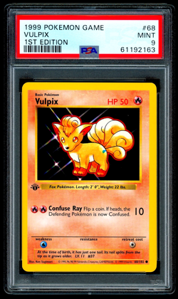 1999 Pokemon 1ST EDITION VULPIX Base Set BLUE DOT ERROR Card 68/102 - PSA 9 MINT - Image 1