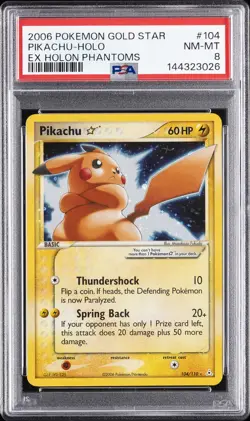 2006 POKEMON EX HOLON PHANTOMS GOLD STAR #104 PIKACHU-HOLO PSA 8 - Image 1