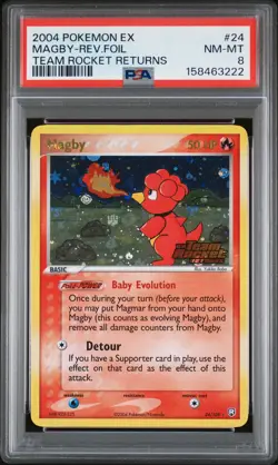 2004 POKEMON EX TEAM ROCKET RETURNS #24 MAGBY-REVERSE FOIL PSA 8 - Image 1