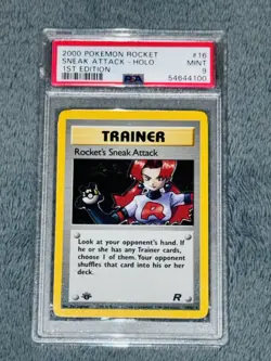 Pokemon TCG 2000 Team Rocket Rocket's Sneak Attack 16/82 Holo 1st Ed PSA 9 - Image 1