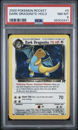 2000 Pokemon Team Rocket Dark Dragonite Holo RARE DOUBLE Swirl PSA 8 - Image 1