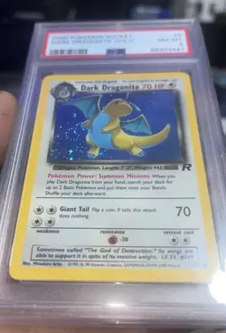 2000 Pokemon Team Rocket Dark Dragonite Holo RARE DOUBLE Swirl PSA 8 - Image 3