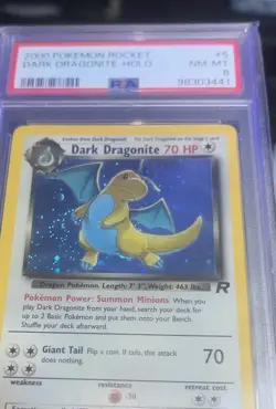 2000 Pokemon Team Rocket Dark Dragonite Holo RARE DOUBLE Swirl PSA 8 - Image 4
