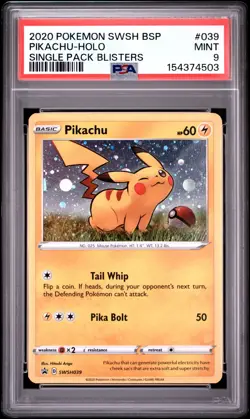 Pikachu SWSH039 PSA 9 Sword & Shield Black Star Promos Cosmos Pokemon Card - Image 1