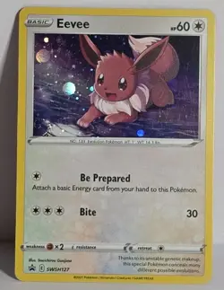 Eevee SWSH127 Cosmo Holo Swirl + Card Holo Bleed Black Star Promo Pokemon TCG LP - Image 1