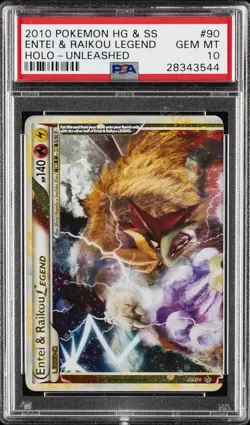 2010 POKEMON HEARTGOLD & SOULSILVER UNLEASHED ENTEI & RAIKOU LEGEND-HOLO PSA 10 - Image 1