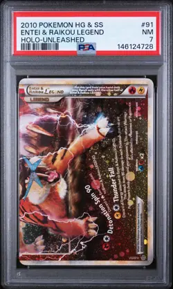 2010 POKEMON HEARTGOLD & SOULSILVER UNLEASHED ENTEI & RAIKOU LEGEND-HOLO PSA 7 - Image 1