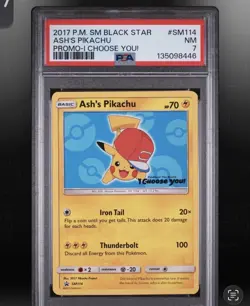 2017 POKEMON SM BLACK STAR PROMO I CHOOSE YOU! #SM114 ASH'S PIKACHU PSA 8NM-MT❄ - Image 1