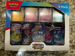 Pokemon Scarlet And Violet Paldean Fates 5 pack Mini Tins 4 Promos - NEW SEALED - Image 1