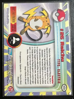 Vintage 1999 Pokemon RAICHU HOLO Topps Chrome TV Animation Card 26 MP - Image 2