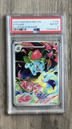 2025 Pokemon Mega Evolution Ivysaur 134/132 Illustration Rare PSA 8 NM-MT - Image 1