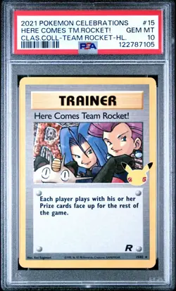 2021 Pokemon Celebrations Classic Collection Here Comes Team Rocket 15 PSA 10 - Image 1