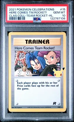 2021 Pokemon Celebrations Classic Collection Here Comes Team Rocket 15 PSA 10 - Image 1