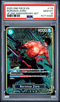 Roronoa Zoro (One Piece Japanese Version 2nd Anniversary Set) OP06-118 PSA 10 - Image 1