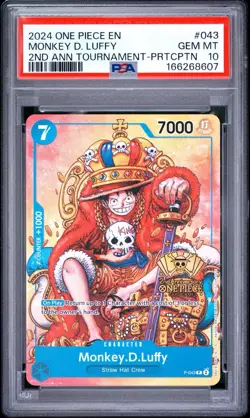 One Piece Monkey D Luffy 2nd Anniversary Tournament Promo P-043 PSA 10 Gem Mint - Image 1