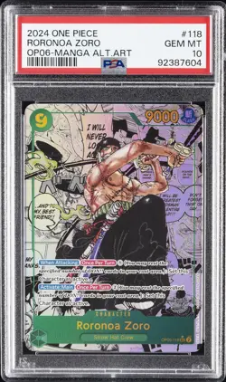 2024 ONE PIECE OP06-WINGS OF THE CAPTAIN MANGA ALTERNATE ART RORONOA ZORO PSA 10 - Image 1