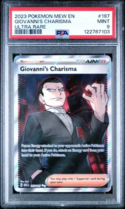 2023 POKEMON MEW EN-151 ULTRA RARE #197 GIOVANNI'S CHARISMA PSA 9 - Image 1