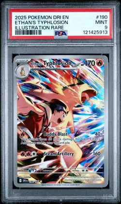 2025 POKEMON DRI EN-DESTINED RIVALS ILLUSTRATION RARE ETHAN'S TYPHLOSION PSA 9 - Image 1