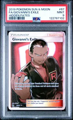 2019 POKEMON SUN & MOON HIDDEN FATES #67 FULL ART/GIOVANNI'S EXILE PSA 9 - Image 1