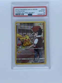 Pokemon 2019 Pikachu 241/236 Cosmic Eclipse Secret Rare Full Art Holo PSA 10 - Image 1