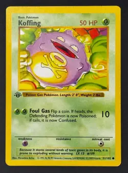 Pokemon TCG: Koffing - 51/102 1st Edition Shadowless Base Set MP+/LP- - Image 1
