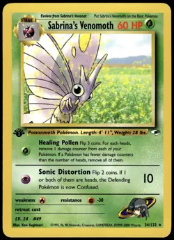 1st Edition Sabrina's Venomoth - Gym Challenge 34/132 - Pokemon Card NM P5 - Image 1