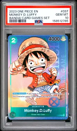2023 One Piece EN Bandai Card Games Monkey D Luffy #037 PSA 10 GEM MINT - Image 1