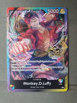 One Piece Card Game (TCG/CCG): Monkey D. Luffy Leader (L) 3rd Anniversary Promo - Image 1