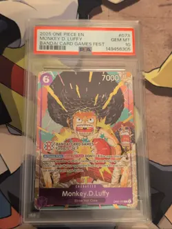 2025 ONE PIECE PROMOS BANDAI CARD GAMES FEST #073 MONKEY D. LUFFY PSA 10 - Image 1