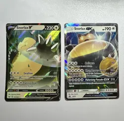 Pokemon TCG Snorlax V 141/202 + Snorlax GX SM05 Holo Promo 2-Card Lot - Image 1