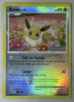 Pokemon Eevee TCG Stamped Reverse Holo 62/100 Platinum Promo Card 2009 NM - Image 1