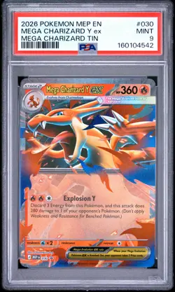 2026 Pokemon Mep En-Me Black Star Promo #030 Mega Charizard Y Ex Tin PSA 9 - Image 1