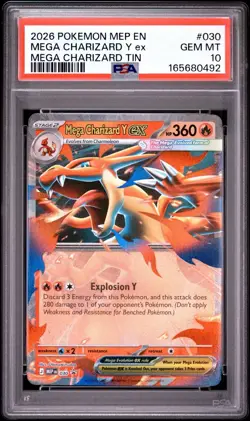 2026 POKEMON MEP MEGA CHARIZARD TIN PROMO #030 MEGA CHARIZARD Y EX PSA 10 - Image 1
