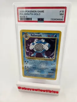 2000 Pokemon Base Set 2 Poliwrath Holo Rare PSA 7 Near Mint 15/130 - Image 1