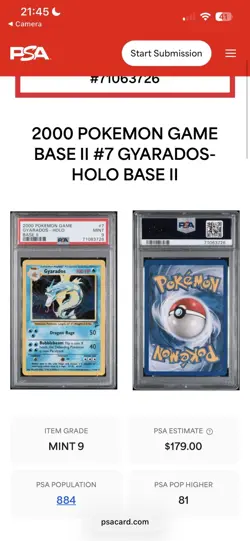 Gyarados Base Set 2 Holo 2000 Pokemon Game 7/130 PSA 9 - Image 4