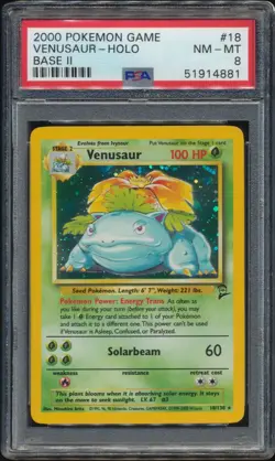 2000 Pokemon Game Base Set 2 ll Venusaur #18 Holo PSA 8 CENTERED - Image 1