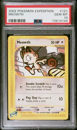 2002 Pokemon Expedition Base Set Meowth #121 PSA 10 Gem Mint - Image 1