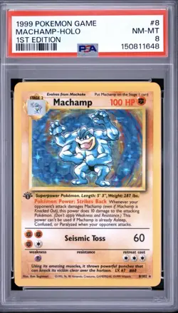 PSA 9 Vtg Pokemon Card Machamp 1999 Holo Foil 1st Edition #8 MINT Wotc Slab - Image 1