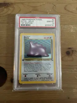 PSA 10 GEM MINT Ditto 3/62 HOLO RARE Fossil 1ST EDITION Pokemon 1999 - Image 1