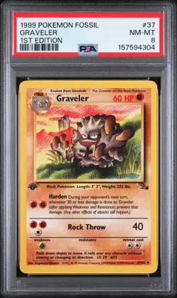Pokemon 1999 Graveler 37/62 1st Edition Fossil PSA 8 - Image 1