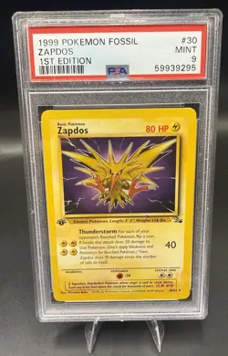 1999 Pokemon Fossil ZAPDOS 1st Edition Rare #30 PSA 9 Mint - Image 1