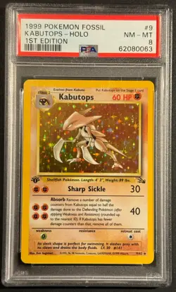 1999 Pokemon WOTC Kabutops 9/62 Fossil 1st Edition Holo - PSA 8 - Image 1