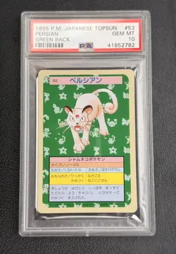 1995 Pokemon Japanese Topsun GREEN BACK Persian #53 Vintage PSA 10 - Image 1