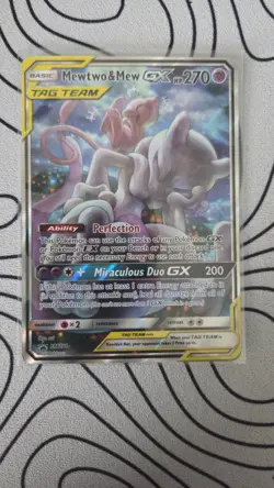 Mewtwo & Mew GX SM191 Sun & Moon Tag Team Alt Art Promo Pokemon Card NM - Image 1
