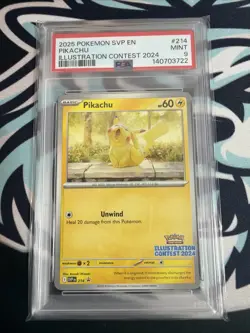 2025 POKEMON SVP EN SV BLACK STAR PROMO ILLUSTRATION CONTEST 2024 PIKACHU PSA 9 - Image 1